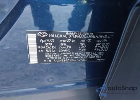 2023 Hyundai Santa Fe Sel z USA, uszkodzony, nr VIN 5NMS24AJXPH578862
